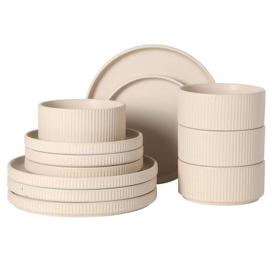 Gibson Elite Townscape Plates and Bowls 12 Piece Dinnerware Set, Service for 4