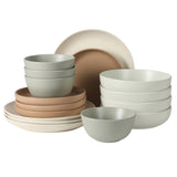 Gibson Elite Leeds Court Plates and Bowls Sets, 16-Piece Stoneware Dinnerware Sets, Round Speckle Reactive Glaze Dish Set, Service for 4