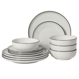 Gibson Home Havenstone 12-Piece Porcelain Dinnerware Set – Dinner Plates, Salad Plates & Bowls, Classic White With Black Rim Everyday Dish Set for Home, Kitchen, Microwave & Dishwasher Safe