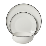 Gibson Home Havenstone 12-Piece Porcelain Dinnerware Set – Dinner Plates, Salad Plates & Bowls, Classic White With Black Rim Everyday Dish Set for Home, Kitchen, Microwave & Dishwasher Safe