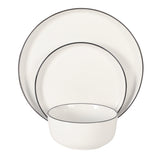 Gibson Home Oslo 12-Piece Porcelain Dinnerware Set – Dinner Plates, Salad Plates & Bowls, Classic White With Black Rim Everyday Dish Set for Home, Kitchen, Microwave & Dishwasher Safe