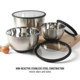 Calphalon Orbit 3 Piece Mixing Bowl Set W/ Glass Lids and Sillicone Nonslip Base