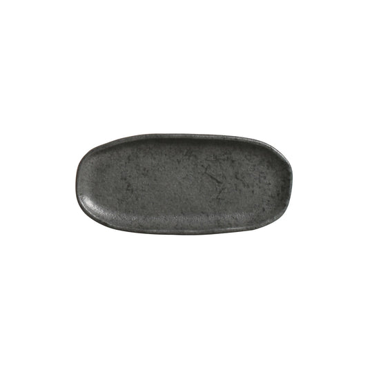 SHALLOW OVAL PLATTER ORGANIC STONEWARE Ø 6.5x3.15" CHROMIUM