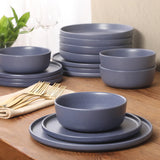 Gibson Elite Bayou Moon Plates and Bowls Sets, 16-Piece Matte Stoneware Dinnerware Sets, Solid Color Reactive Glaze Dish Set, Service for 4
