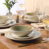 Gibson Elite Crescenton Plates and Bowls Sets, 12-Piece Stoneware Dinnerware Sets, Round Reactive Glaze Dish Set, Service for 4