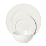 Gibson Home Caviara Plates and Bowls Set, 12-Piece Dinnerware Set, White Round Beaded Rim Porcelain Dish Set, Dinner Plates, Salad Plates & Cereal Bowls
