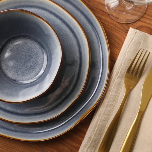 Gibson Elite Algeria River Plates and Bowls Sets, 12-Piece Stoneware Dinnerware Sets, Reactive Glaze Dish Set