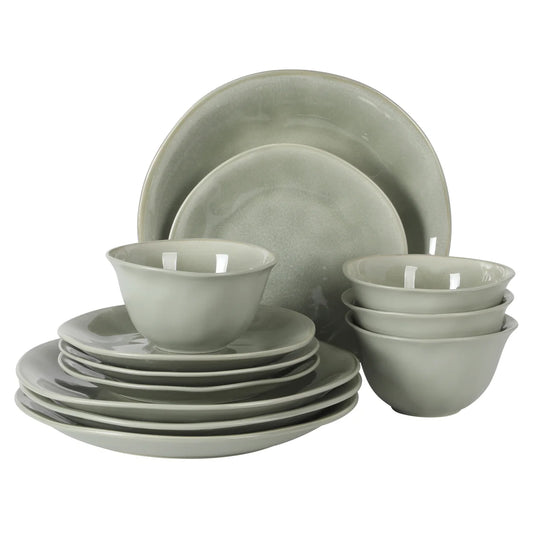 Gibson Elite Port Barton Plates and Bowls Sets, 12-Piece Stoneware Dinnerware Sets, Reactive Glaze Dish Set, Service for 4