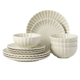 Gibson Elite Peach Orchard 12-Piece New Bone China Dinnerware Set Service for 4, Embossed Fluted Plates and Bowls, Dishwasher Safe