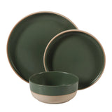 Gibson Home Plates and Bowls Set, 12 Piece Stoneware Dinnerware Set for 4, Matte Two-Tone Glaze, Dishwasher & Microwave Safe, Green