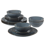 Gibson Home Plates and Bowls Set, 12 Piece Stoneware Dinnerware Set for 4, Ribbed Reactive Glaze, Dishwasher & Microwave Safe
