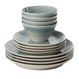 Gibson Elite Plates and Bowls Set, 12 Piece Stoneware Dinnerware for 4, Reactive Glaze Ombre Blue, Chip Resistant, Dishwasher & Microwave Safe