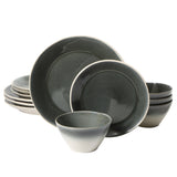 Gibson Elite Plates and Bowls Set, 12 Piece Stoneware Dinnerware for 4, Reactive Glaze Ombre Blue, Chip Resistant, Dishwasher & Microwave Safe