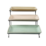 Gibson Elite 3 Tier Serving Platter Set, Stoneware Tiered Serving Tray for Party with Metal Rack, Reactive Glaze, Rectangular, Multi-Color
