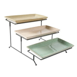 Gibson Elite 3 Tier Serving Platter Set, Stoneware Tiered Serving Tray for Party with Metal Rack, Reactive Glaze, Rectangular, Multi-Color