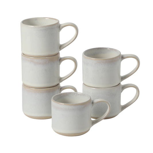 Mr. Coffee Whims Espresso Cups Set of 6, 3.7 oz Stoneware Demitasse Espresso Shot Cups with Handles, Stackable Reactive Glaze Ceramic Coffee Cups