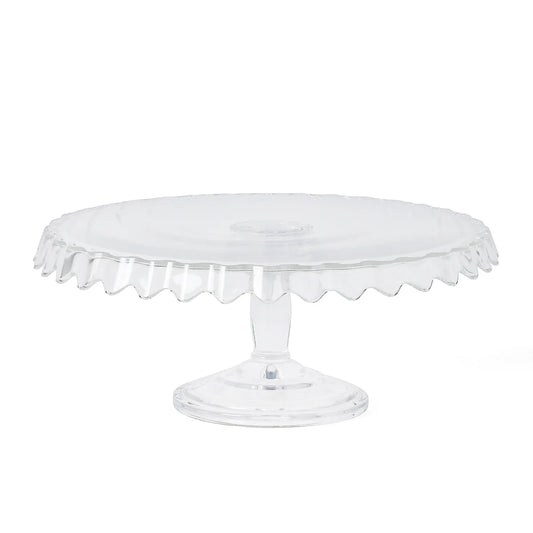 Martha Stewart Watercrest Glass Cake Stand, 10.2 Inch Footed Pedestal Cake Plate with Scalloped Ruffled Edge, Clear Handmade Glassware