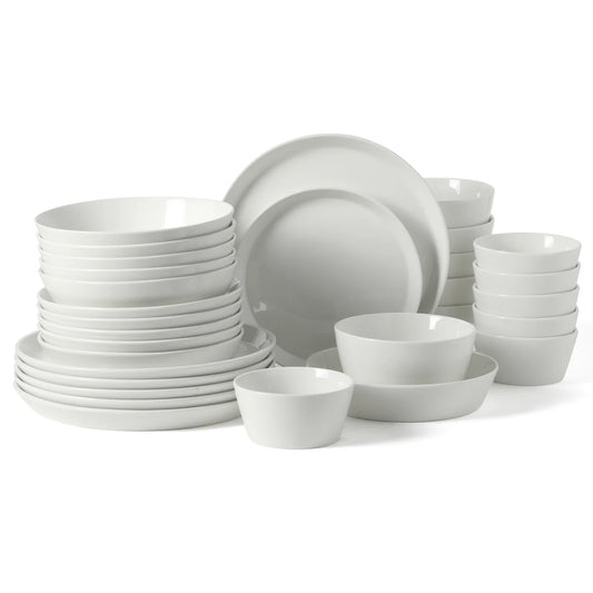 Martha Stewart Plates and Bowls Sets, 30-Piece Porcelain Dinnerware Set for 6, Dinner Plates, Dessert Plates, Pasta Bowls, Cereal & Fruit Bowls