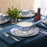 Sur La Table Plates and Bowls Set, 12 Piece New Bone China Dinnerware Set for 4, Mediterranean Blue Pattern, Dishwasher & Microwave Safe