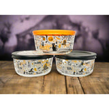 Dura Living Halloween Glass Storage Containers with Lids, 2 Cup Set Set of 6 (3 Containers + 3 Lids)