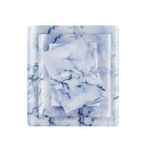 Wrinkle Free Marble Printed Satin Sheet Set, Blue
