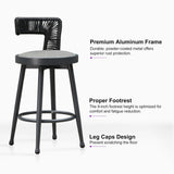 PURPLE LEAF Outdoor Swivel Bar Stools Set of 2 Metal Modern Rattan Bar Chairs with Backrest Aluminum Woven Barstools with Cushions