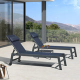 PURPLE LEAF Outdoor Lounge Chair Patio Chaise Pool Lounger Aluminum Frame with Side Table and Wheels for Outside Sunbathing Tanning Recliner Including Pillows