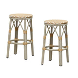 PURPLE LEAF Patio Round Bar Stools Set of 2 Outdoor Backless Barstools Woven Rattan Bar Chair for Indoor Kitchen Island Bistros Cafe Restaurant