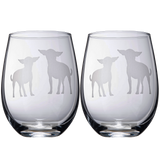 Set of 2 Chihuahua Dog Stemless Wine Glasses