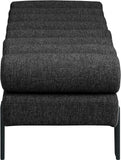 Akeela Stylish Upholstered Fabric Bench with Rolled Cushion Top and Modern Black Metal Legs