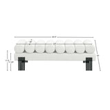 Akeela Stylish Upholstered Fabric Bench with Rolled Cushion Top and Modern Black Metal Legs