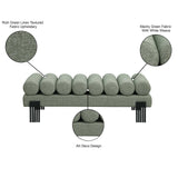 Akeela Stylish Upholstered Fabric Bench with Rolled Cushion Top and Modern Black Metal Legs