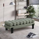 Akeela Stylish Upholstered Fabric Bench with Rolled Cushion Top and Modern Black Metal Legs