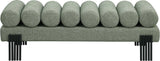 Akeela Stylish Upholstered Fabric Bench with Rolled Cushion Top and Modern Black Metal Legs