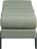 Akeela Stylish Upholstered Fabric Bench with Rolled Cushion Top and Modern Black Metal Legs