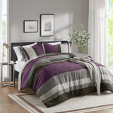 Fluffy Striped Pieced Faux Suede Comforter Set, Purple