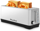 Plum Chef 4-Slice Extra Wide Long Slot Toaster (Silver, 1350W) - Stainless Steel, Removable Crumb Tray, 6 Browning Settings & Bagel/Defrost/Reheat Functions