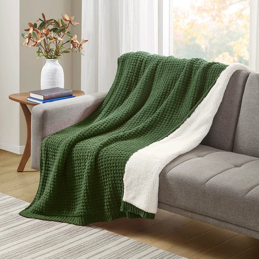 Classic Waffle Knit 50x60" Chenille Throw, Green