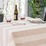 French Home 71" X 95" Cream and Tan Striped Tablecloth