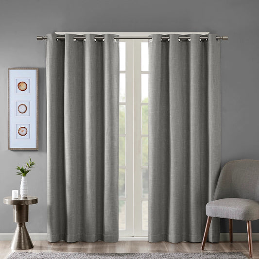 Grey Printed Heathered Blackout Grommet Top Curtain (Single)