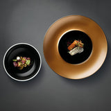BergHOFF GEM Porcelain 2Pc Deep Presentation Plate & Bowl Round Black & Gold