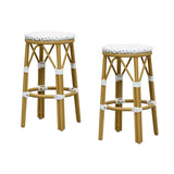 PURPLE LEAF Patio Round Bar Stools Set of 2 Outdoor Backless Barstools Woven Rattan Bar Chair for Indoor Kitchen Island Bistros Cafe Restaurant