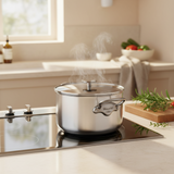 Mauviel M'Pure Stew Pan With Glass Lid, Cast Stainless Steel Onyx Handles, 6.1-Qt