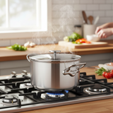 Mauviel M'Pure Stew Pan With Glass Lid, Cast Stainless Steel Onyx Handles, 6.1-Qt