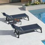 PURPLE LEAF Outdoor Lounge Chair Patio Chaise Pool Lounger Aluminum Frame with Side Table and Wheels for Outside Sunbathing Tanning Recliner Including Pillows