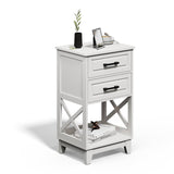 Tall Nightstand, White Side Table with 2 Drawers