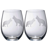 Set of 2 Dog Stemless German Shepherd Wine Glasses