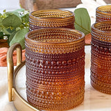 10oz Hobnail Beaded Amber Glasses Set of 6