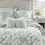 Vintage Inspired Floral Microfiber Quilt Set, Green