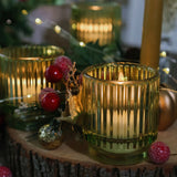 Ribbed Green Glass Votive Candle Holder Set of 6